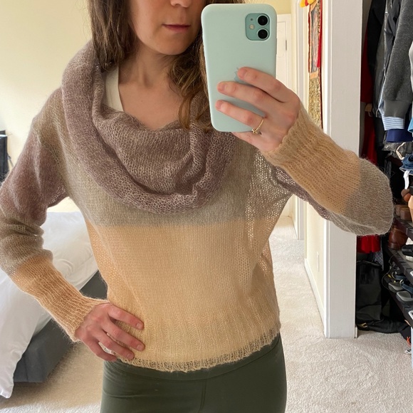 Knitted & Knotted Anthropologie Mohair Blend Open Knit Cowl Neck Sweater - Picture 4 of 11